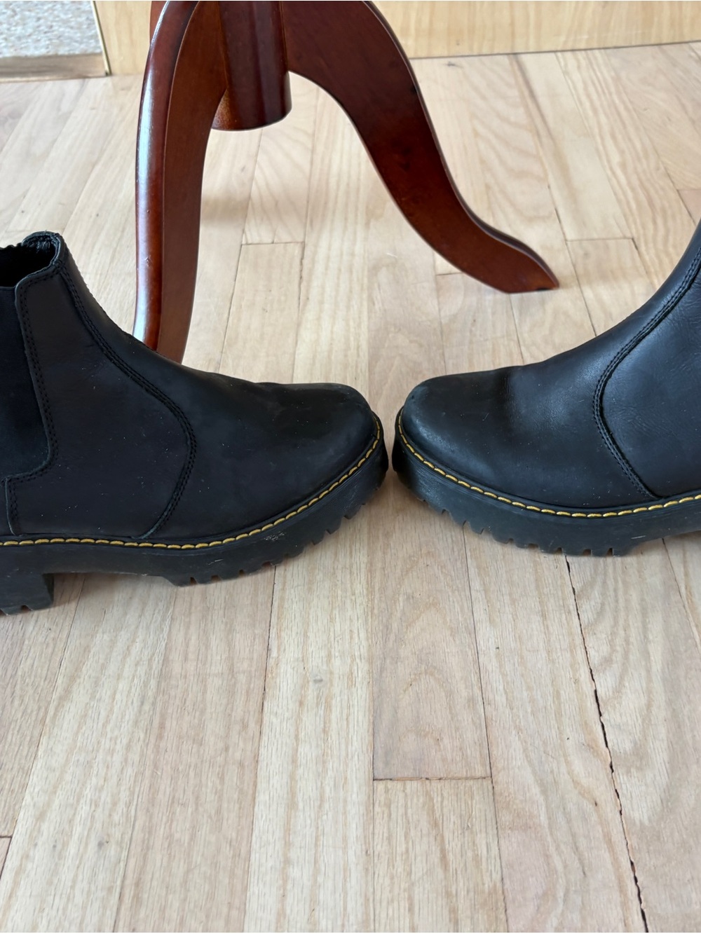 Dr. Martens Black Chelsea Platform Booties with Yellow Stitching - Picture 2 of 6